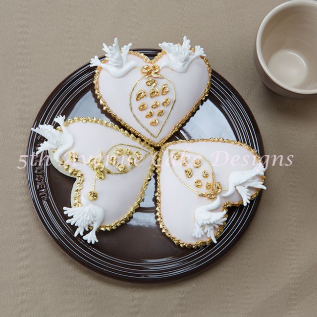 Royal icing doves and rose wedding cookies