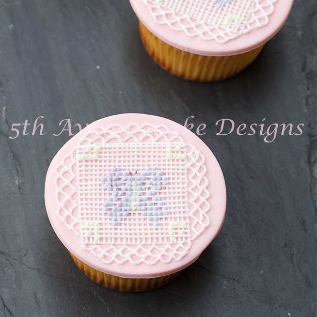 Royal Icing Cross Stitch Butterfly Cupcakes