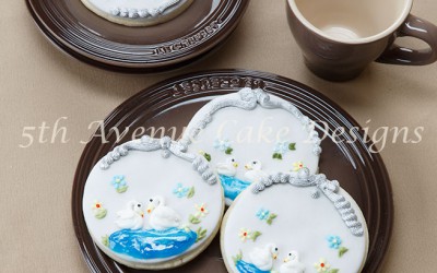 Royal Icing Piped Swans Chilling in a Pond
