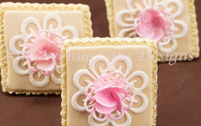 Vintage Lace Blooming Garden Rose Wedding Cookie