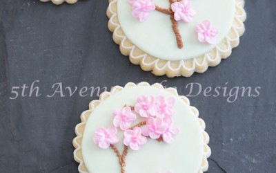 Springtime Royal Icing Cherry Blossoms on a Cookie