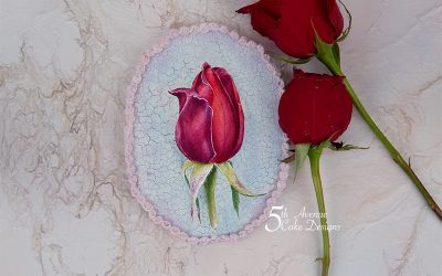 Crackle Glazed Dimensional Watercolor Red Rosebud Cookie Art Class 🍃🌹💞
